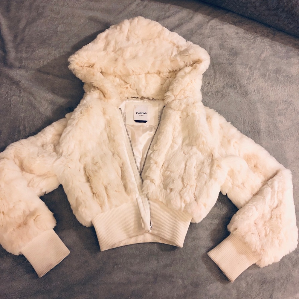 Bebe Snow Bunny Fur Cropped Jacket